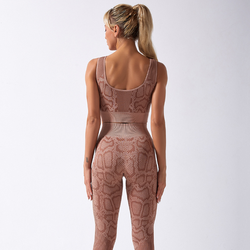 HIRUCE Women Snake Print U Neck Sleeveless Fitness Yoga Suit