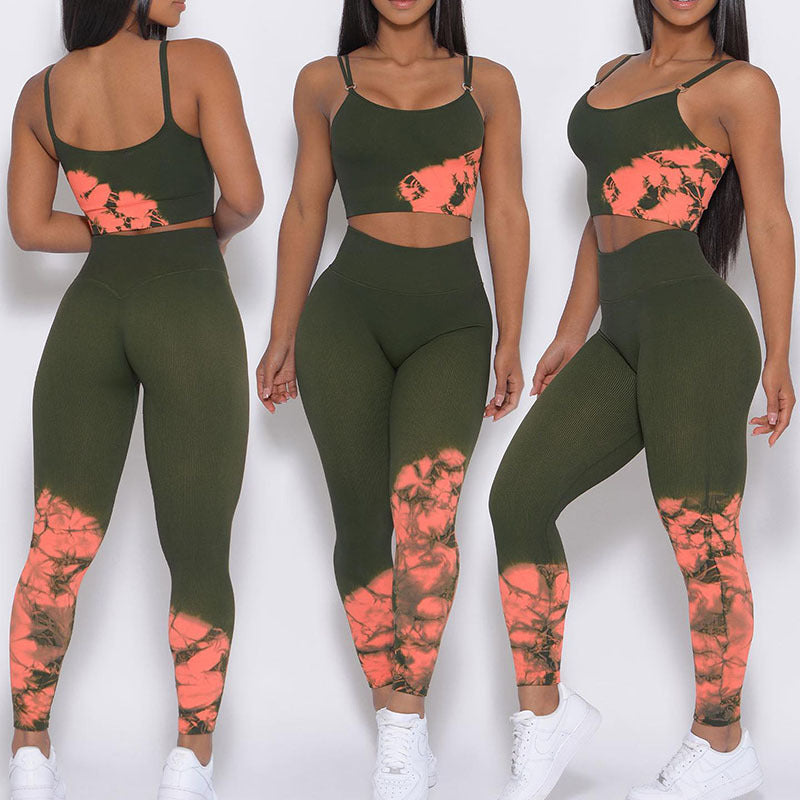 HIRUCE Women High Waist Tie Dye Gym Seamless Sports Suits
