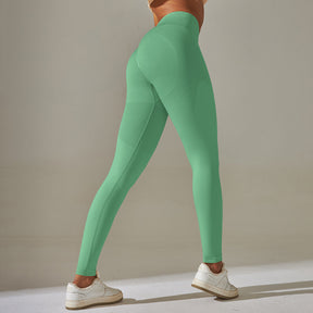 Women Tight Hip Lift Solid Color High Waist Jacquard Yoga Leggings