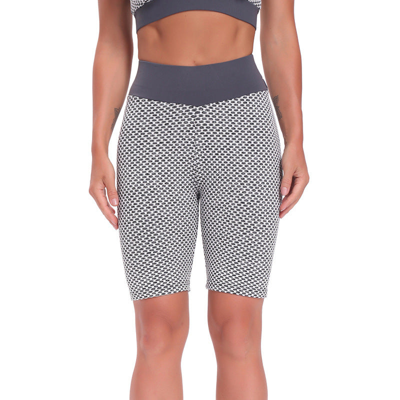 Hiruce Women Bubble Exercise Breathable Elastic Honeycomb Yoga Five Cent Pants